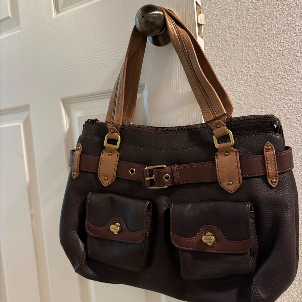 Cole Haan Dark Brown Leather Bag with Gold Detail